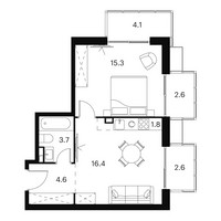 Планировка двухкомнатной(апартаменты) площадью 51.1 квадратных метров в “ЖК Аквилон Signal (Аквилон Сигнал)”