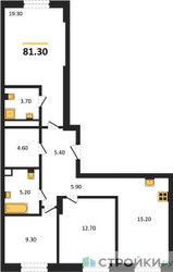 Планировка трехкомнатной(квартира) площадью 81.3 квадратных метров в ЖК “ЖК Детали”