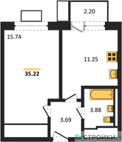 Планировка однокомнатной(квартира) площадью 35.22 квадратных метров в “ЖК Прибрежный Парк”
