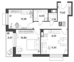 Планировка двухкомнатной(квартира) площадью 61.11 квадратных метров в “ЖК Публицист”