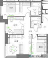 Планировка трехкомнатной(квартира) площадью 85.84 квадратных метров в “ЖК Upside Towers (Апсайд Тауэрс)”