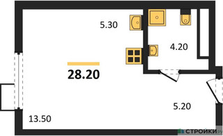 Планировка студии(квартира) площадью 27.7 квадратных метров в “ЖК Ново-Молоково”