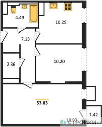 Планировка двухкомнатной(квартира) площадью 53.83 квадратных метров в ЖК “ЖК Молжаниново”