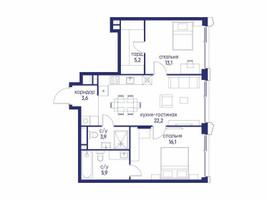 Планировка двухкомнатной(квартира) площадью 70.02 квадратных метров в “ЖК Остров”