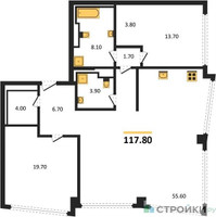 Планировка двухкомнатной(квартира) площадью 117.8 квадратных метров в “ЖК High Life (Хай Лайф)”