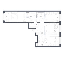 Планировка трехкомнатной(квартира) площадью 74.2 квадратных метров в “ЖК Мытищи Парк”
