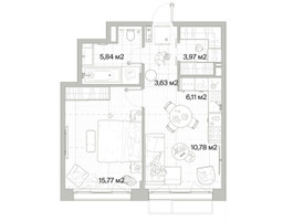 Планировка однокомнатной(квартира) площадью 46.1 квадратных метров в “Архитектурный проект Мыс”
