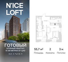 Планировка двухкомнатной(апартаменты) площадью 55.7 квадратных метров в “ЖК N’ICE LOFT (Найс Лофт)”