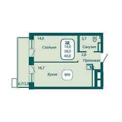 Планировка однокомнатной(квартира) площадью 40 квадратных метров в ЖК “ЖК Андреевка Life (Андреевка Лайф)”
