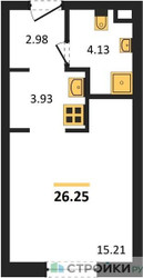 Планировка студии(апартаменты) площадью 26.25 квадратных метров в “ЖК N’ICE LOFT (Найс Лофт)”