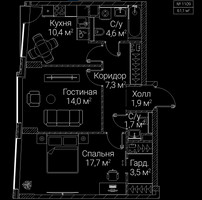 Планировка двухкомнатной(квартира) площадью 61.1 квадратных метров в “ЖК СЕЗАР БУДУЩЕЕ”