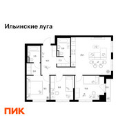 Планировка трехкомнатной(квартира) площадью 78.9 квадратных метров в “ЖК Ильинские луга”