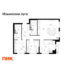Планировка трехкомнатной(квартира) площадью 78.9 квадратных метров в ЖК “ЖК Ильинские луга”