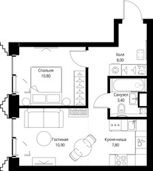 Планировка однокомнатной(квартира) площадью 40.9 квадратных метров в ЖК “ЖК SET (Сет)”