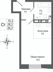 Планировка студии(квартира) площадью 28.2 квадратных метров в ЖК “ЖК КИНОКВАРТАЛ”