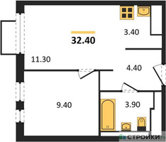 Планировка однокомнатной(квартира) площадью 32.4 квадратных метров в “ЖК Мытищи Парк”