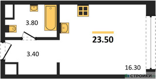 Планировка студии(квартира) площадью 23.5 квадратных метров в “ЖК Voice Towers (Войс Тауэрс)”