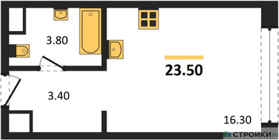 Планировка студии(квартира) площадью 23.5 квадратных метров в ЖК “ЖК Voice Towers (Войс Тауэрс)”