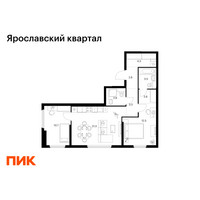 Планировка двухкомнатной(квартира) площадью 63.6 квадратных метров в “Ярославский квартал”