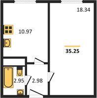 Планировка однокомнатной(квартира) площадью 35 квадратных метров в “ЖК Борисоглебское”