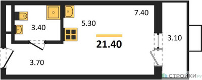 Планировка студии(квартира) площадью 21.4 квадратных метров в ЖК “ЖК Бунинские кварталы”