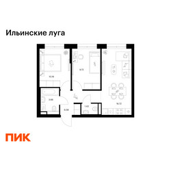Планировка двухкомнатной(квартира) площадью 47.79 квадратных метров в ЖК “ЖК Ильинские луга”