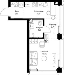 Планировка студии(квартира) площадью 29.2 квадратных метров в ЖК “ЖК СЕТ”