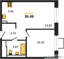 Планировка однокомнатной(квартира) площадью 36.46 квадратных метров в “ЖК Подольские кварталы”