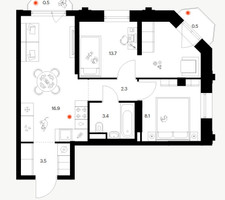 Планировка двухкомнатной(квартира) площадью 48.9 квадратных метров в “ЖК Саларьево парк”