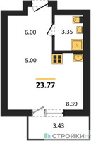 Планировка студии(квартира) площадью 23.77 квадратных метров в “ЖК Химки Тайм”