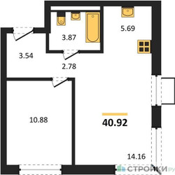 Планировка однокомнатной(квартира) площадью 40.92 квадратных метров в ЖК “ЖК Квартал Западный”