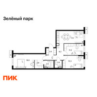 Планировка трехкомнатной(квартира) площадью 82 квадратных метров в “ЖК Зеленый парк”