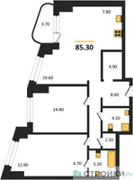 Планировка двухкомнатной(квартира) площадью 85.3 квадратных метров в “ЖК Родина Парк”