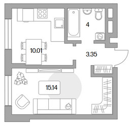 Планировка однокомнатной(квартира) площадью 32.5 квадратных метров в ЖК “ЖК Живописный”
