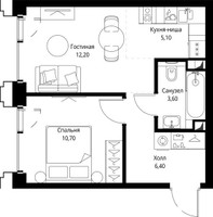 Планировка однокомнатной(квартира) площадью 38 квадратных метров в “ЖК СЕТ”