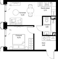 Планировка однокомнатной(квартира) площадью 38 квадратных метров в ЖК “ЖК СЕТ”
