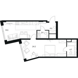 Планировка однокомнатной(квартира) площадью 55.4 квадратных метров в ЖК “ЖК Нексус от Аквилон”