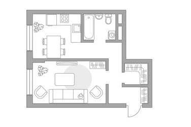 Планировка однокомнатной(квартира) площадью 39.27 квадратных метров в ЖК “ЖК Живописный”
