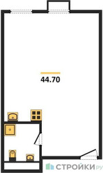 Планировка студии(квартира) площадью 44.7 квадратных метров в ЖК “ЖК Резиденции Архитекторов”