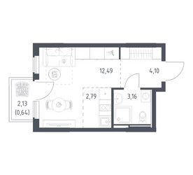 Планировка студии(квартира) площадью 23.18 квадратных метров в ЖК “ЖК Остафьево”