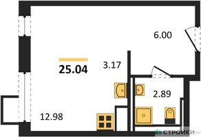 Планировка студии(квартира) площадью 25.04 квадратных метров в “ЖК Пригород Лесное”