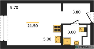 Планировка студии(квартира) площадью 21.5 квадратных метров в “Жилые кварталы Белый Град”