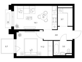 Планировка однокомнатной(квартира) площадью 38 квадратных метров в “ЖК Зеленый парк”