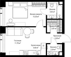 Планировка однокомнатной(квартира) площадью 43.75 квадратных метров в “ЖК Веер”
