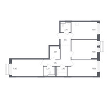 Планировка трехкомнатной(квартира) площадью 78.51 квадратных метров в “ЖК Рублевский Квартал”