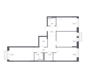Планировка трехкомнатной(квартира) площадью 78.51 квадратных метров в ЖК “ЖК Рублевский Квартал”