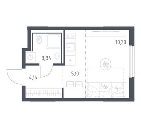 Планировка студии(квартира) площадью 22.8 квадратных метров в ЖК “ЖК Пригород Лесное”