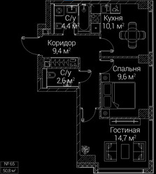 Планировка двухкомнатной(квартира) площадью 50.8 квадратных метров в ЖК “ЖК СЕЗАР БУДУЩЕЕ”