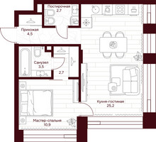 Планировка однокомнатной(квартира) площадью 49.5 квадратных метров в “ЖК Дом 7 Даниловский”
