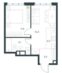 Планировка двухкомнатной(квартира) площадью 36.7 квадратных метров в ЖК “ЖК Level Южнопортовая”